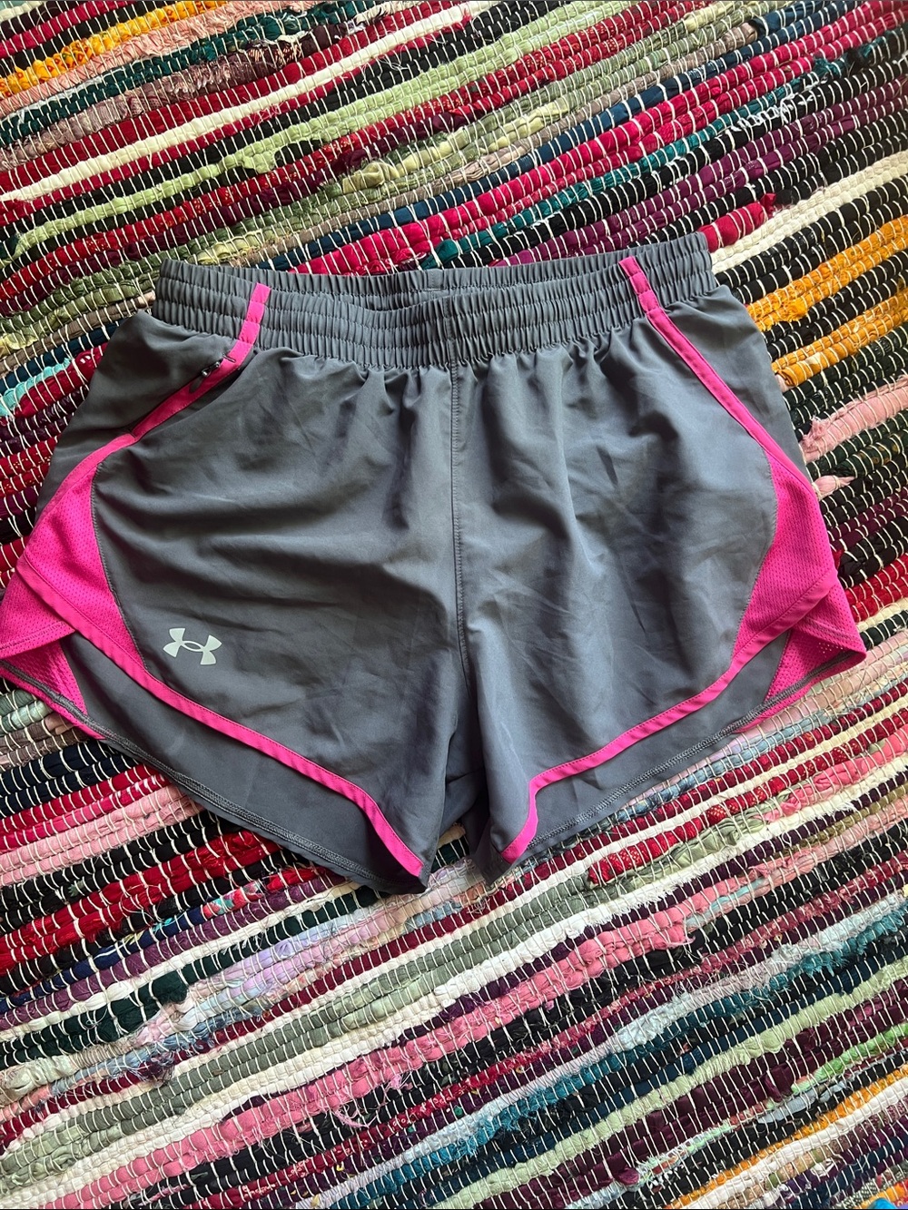 Under Armour Gray Athletic Shorts with Pink Trim